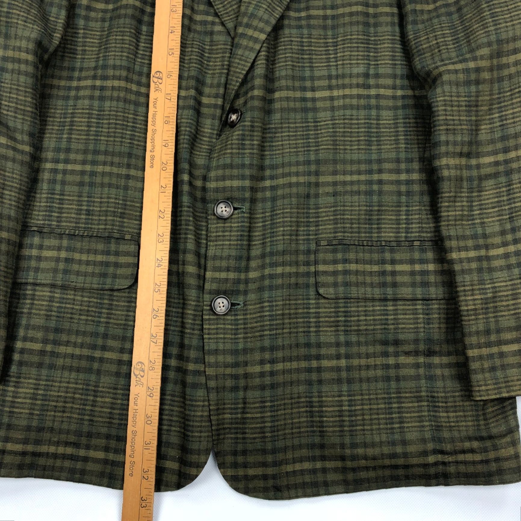 Banana Republic VINTAGE Banana Republic Blazer Jacket Sport Coat Plaid Green 100% Linen L 44R Mens Size 42R - 7 Thumbnail