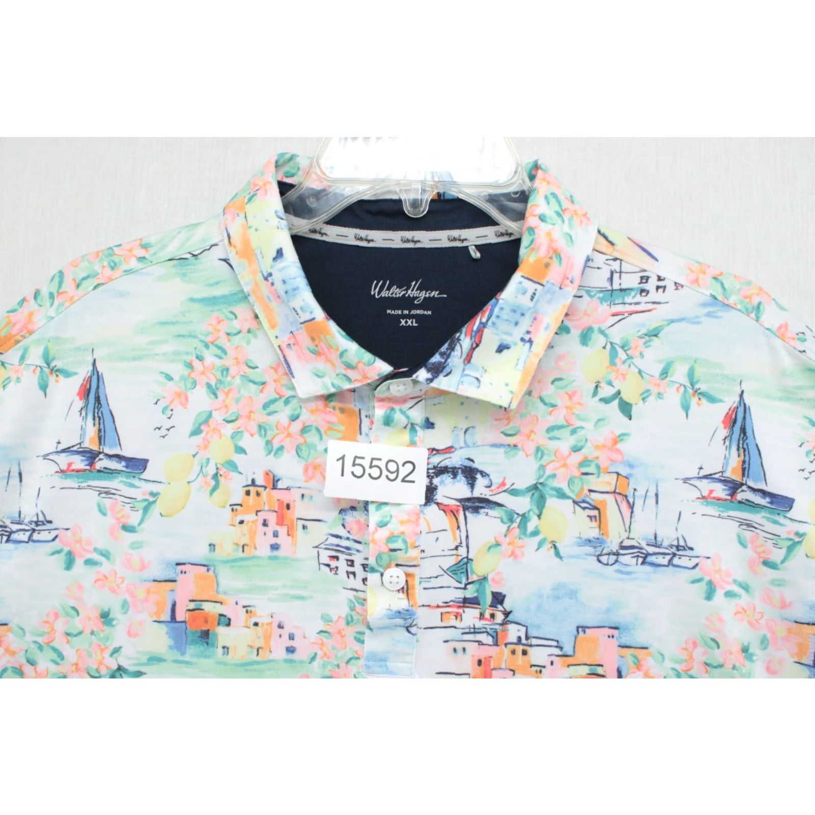 Vintage Walter Hagen Polo Shirt Men's White XXL Clubhouse Sicily Scape Golf Performance Graphic Print Logo Size US XXL / EU 58 / 5 - 8 Thumbnail