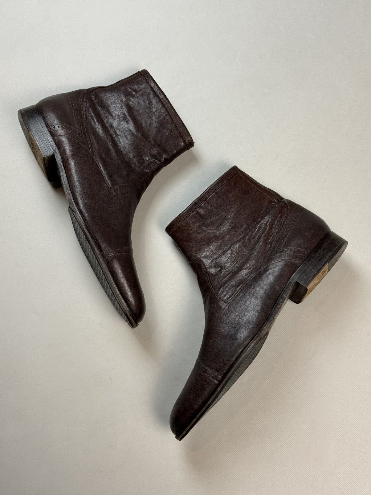 Strellson Strellson Brown Leather Ankle Zip Boots Shoes Brogue Details Size US 10 / EU 43 - 15 Thumbnail