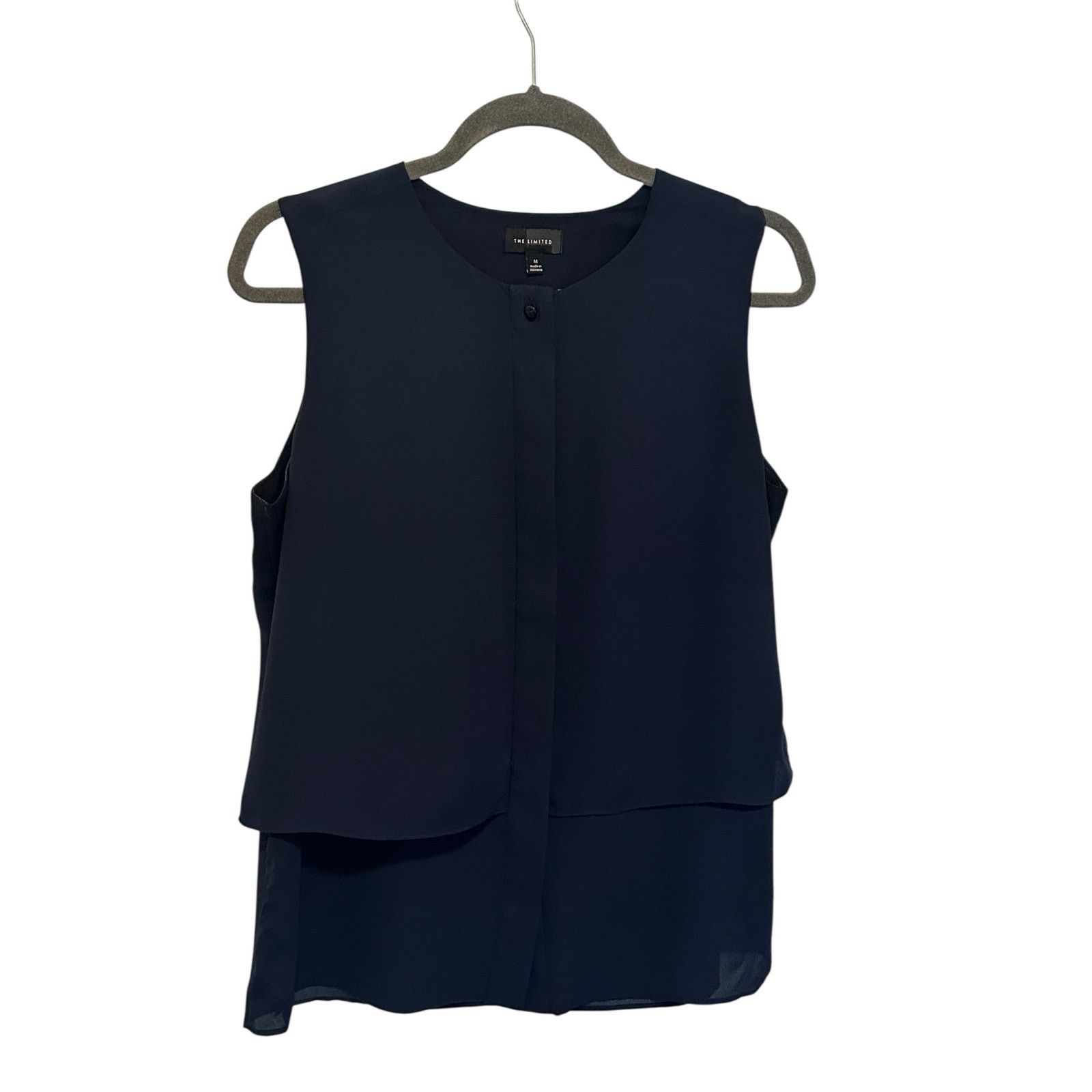 Other The Limited Navy Blue Button Sleeveless Layered Crew Blouse Size M / US 6-8 / IT 42-44 - 2 Thumbnail