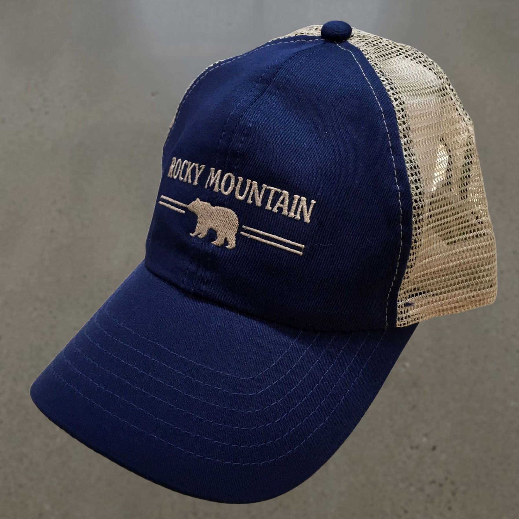 Vintage Rocky Mountain Trucker Hat Mens Blue OS Adjustable Curved Brim Embroidered Logo Size ONE SIZE - 1 Thumbnail