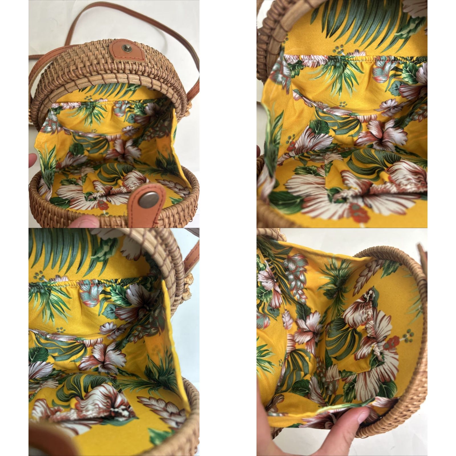 Vintage VINTAGE? No. (Not Vintage) Rattan Straw Bag Wicker Purse Round Crossbody Leather Strap Boho Size ONE SIZE - 8 Thumbnail