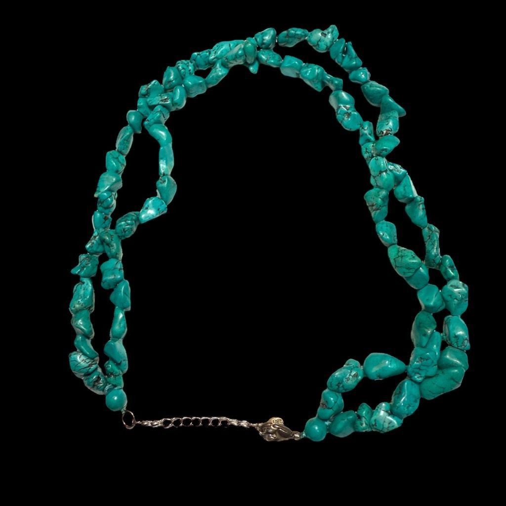 Vintage TURQUOISE Sterling Silver Double Strand 1/2”-3/4” Genuine Na Size ONE SIZE - 7 Thumbnail