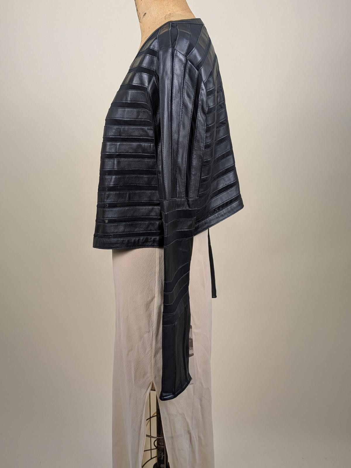 Overland black lamb leather and mesh stripe jacket Size S / US 4 / IT 40 - 3 Thumbnail