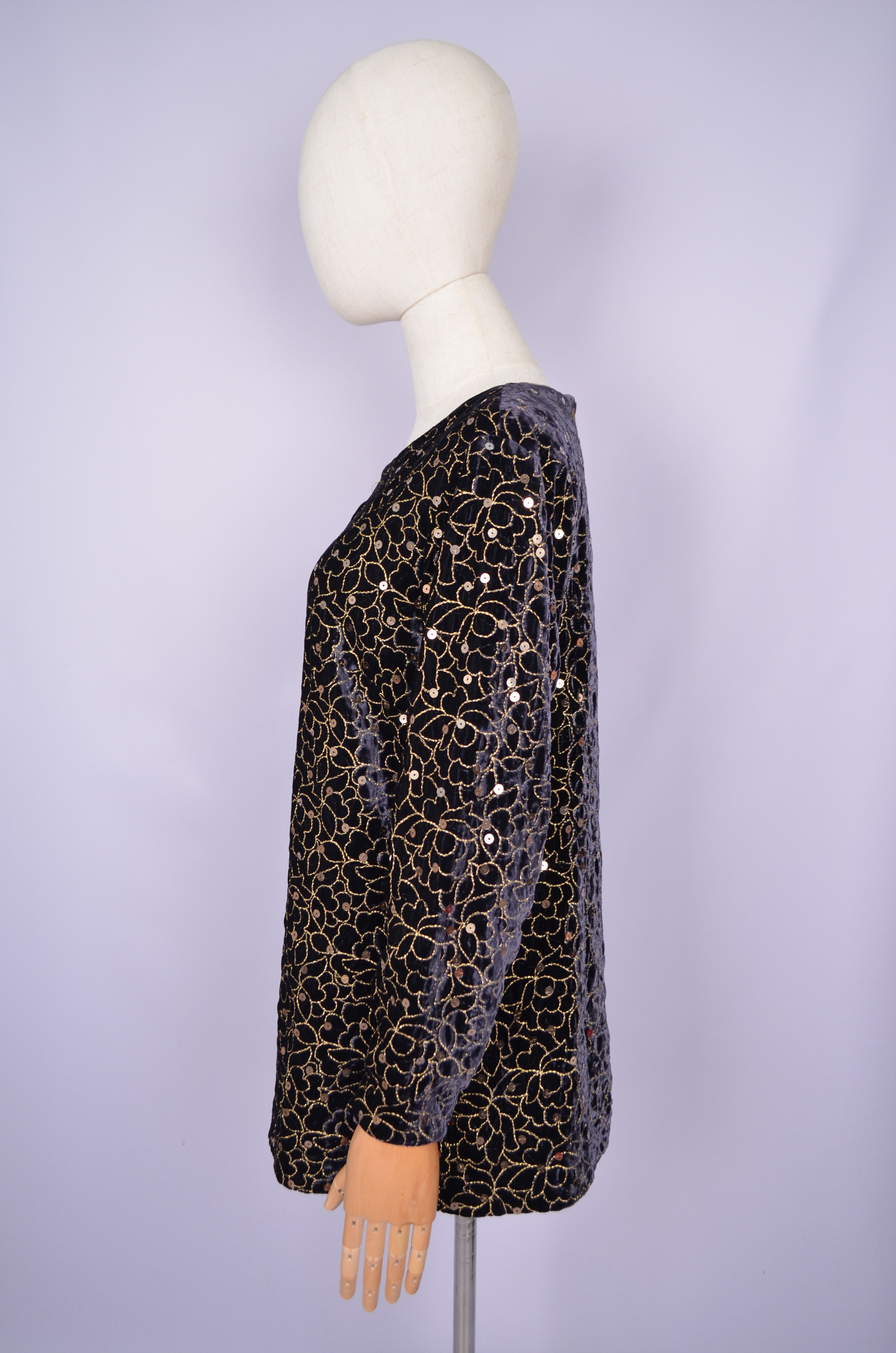 Designer Caroline Charles London Sequin Blouse Viscose Jumper Sz US10 Size M / US 6-8 / IT 42-44 - 5 Thumbnail