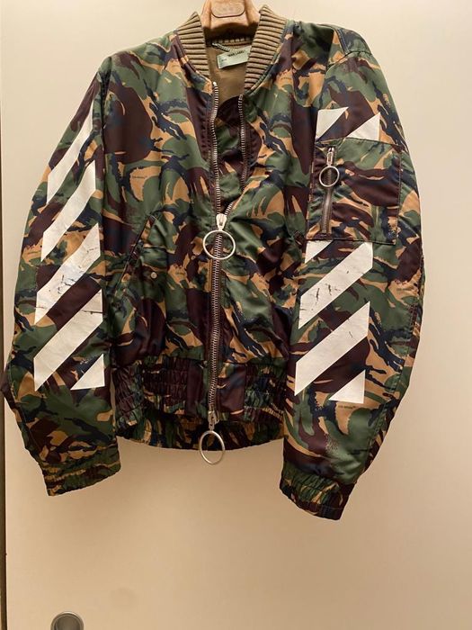 Off white hotsell camo bomber jacket