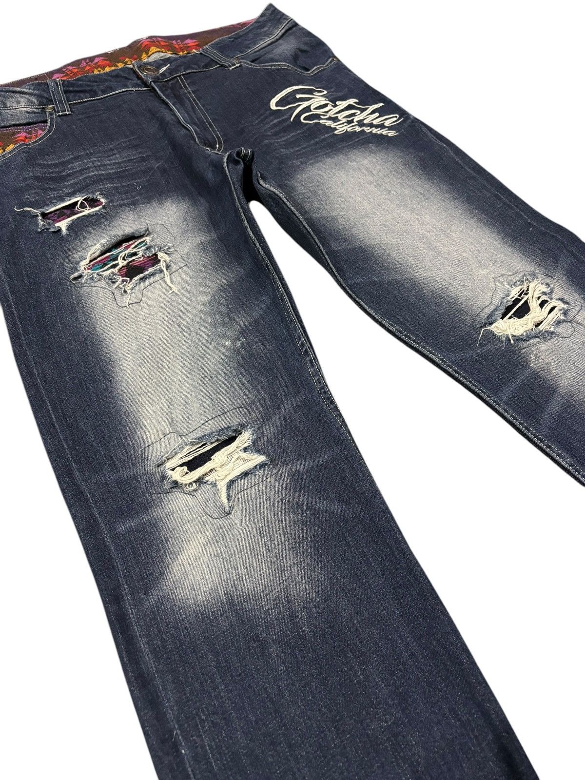 Gotcha × Seditionaries Y2k Vtg Gotcha Distressed Faded Patchwork Stretch Jeans Size US 35 - 3 Thumbnail
