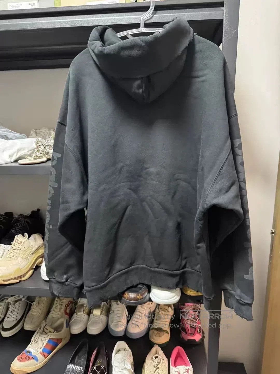 balenciaga distressed hooded sweatshirt in black.