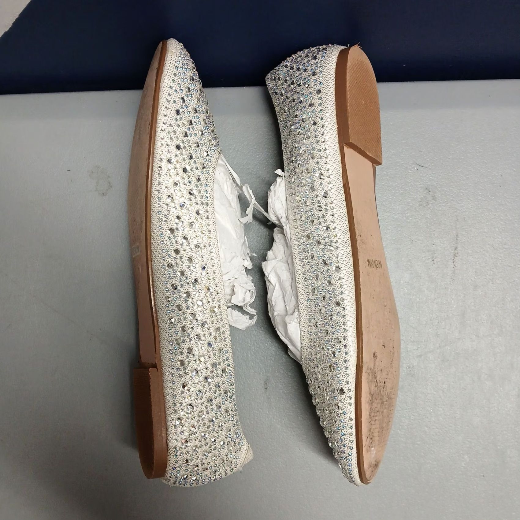 Vintage De Blossom Womens Size 9 White Silver Rhinestone Baba Ballet Flats Shoes Flat Slip On Shoes Size US 9 / IT 39 - 3 Thumbnail