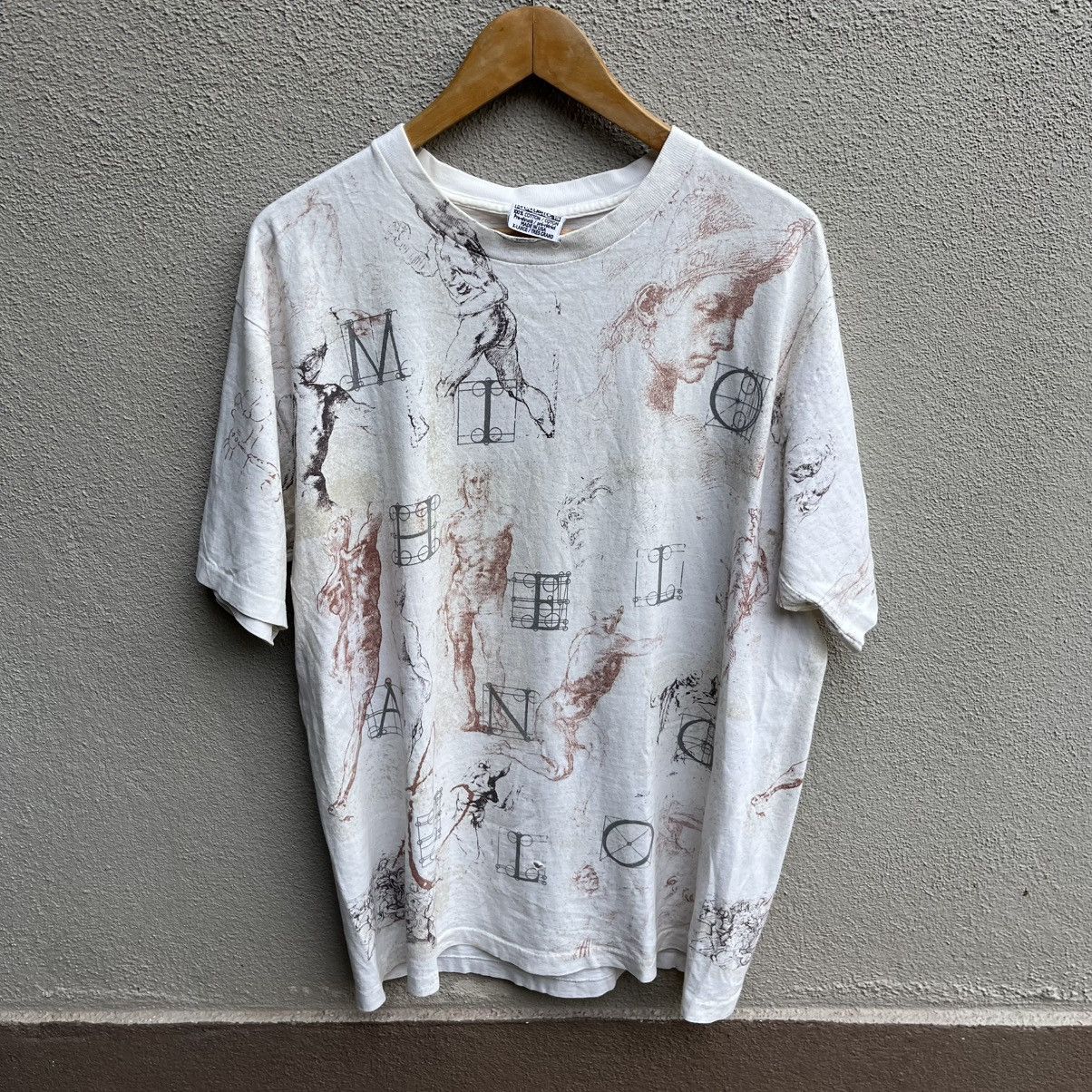 Vintage Vintage 90s MICHELANGELO art all over print tee artwork Size US XL / EU 56 / 4 - 1 Thumbnail