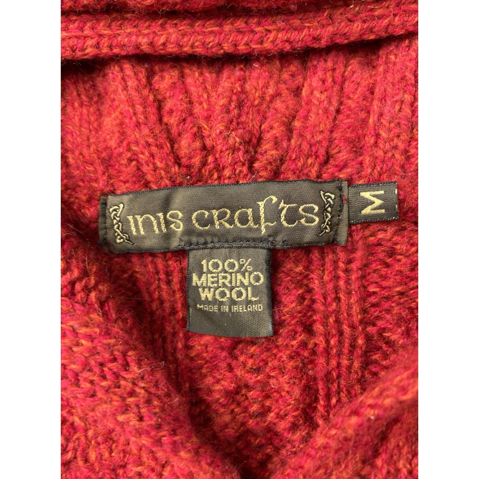 Vintage Inis Crafts Cardigan Sweater Womens M Red Ireland Wool Knit Full Zip Hooded Size M / US 6-8 / IT 42-44 - 3 Thumbnail