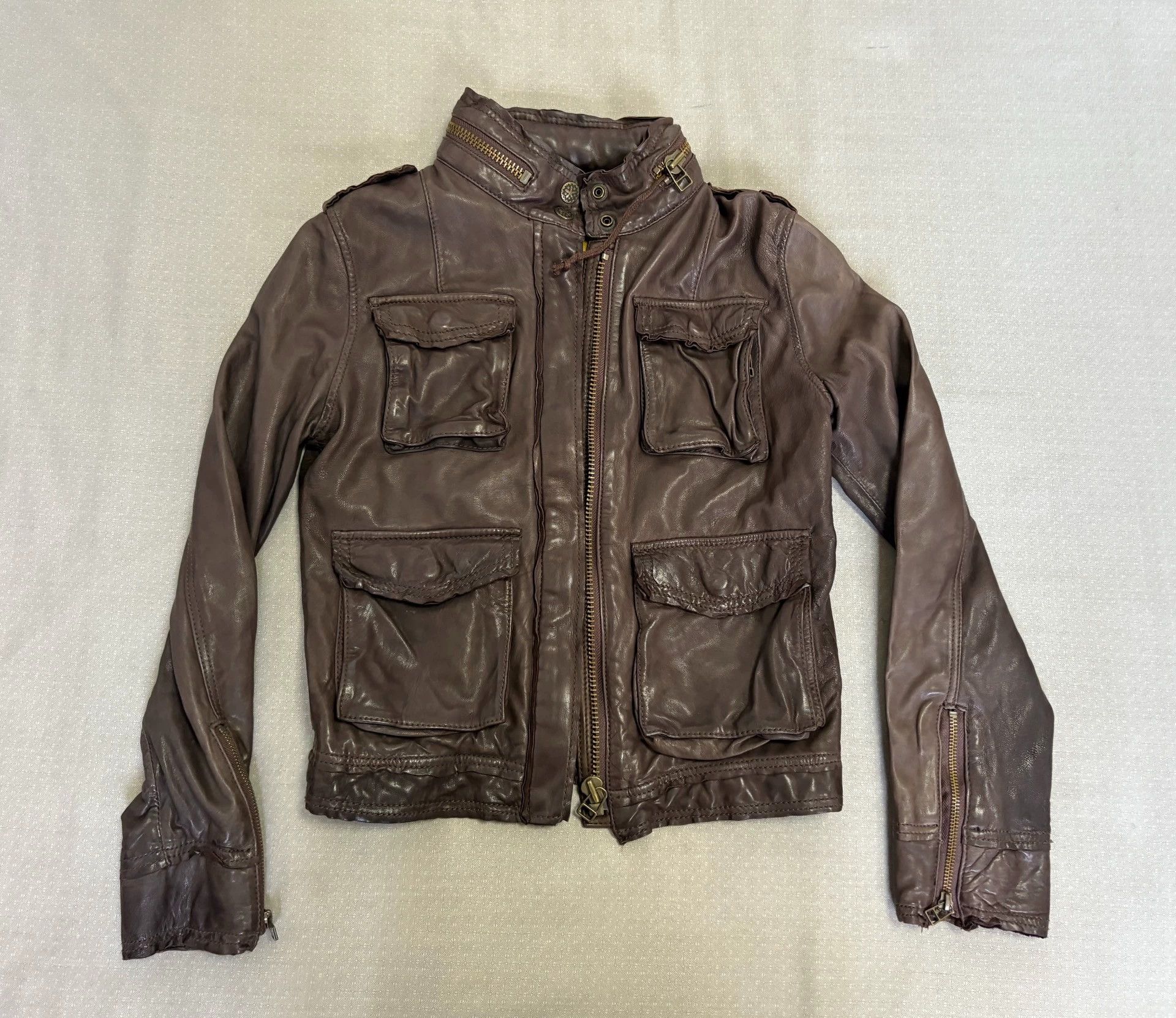 Other Luva+Tram Vintage Leather Jacket Workwear Pockets Slim Short Size US M / EU 48-50 / 2 - 1 Thumbnail