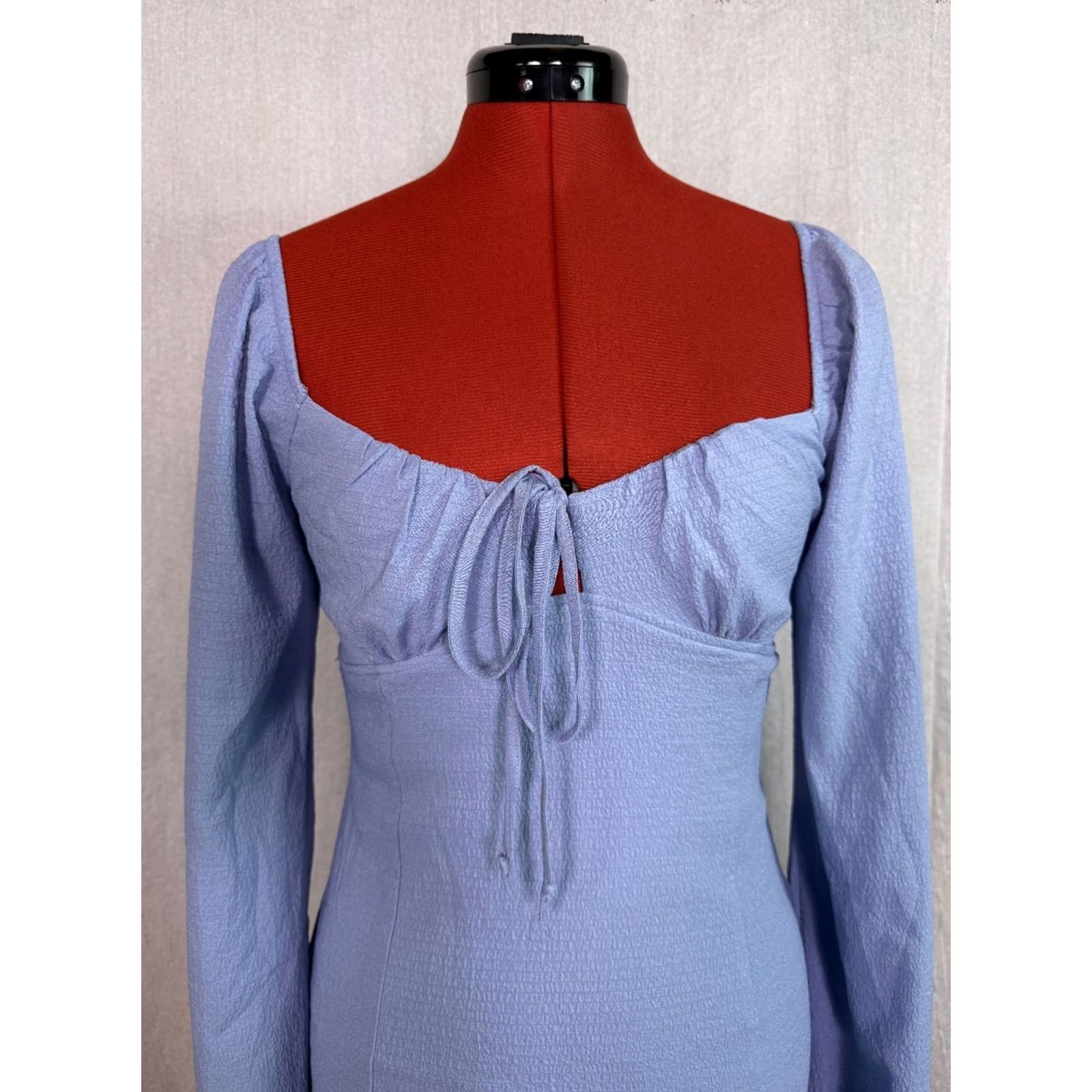 Vintage LA Hearts Womens Mini Dress Small Blue Cottagecore Fit And Flare Tie D910 Size S / US 4 / IT 40 - 2 Thumbnail