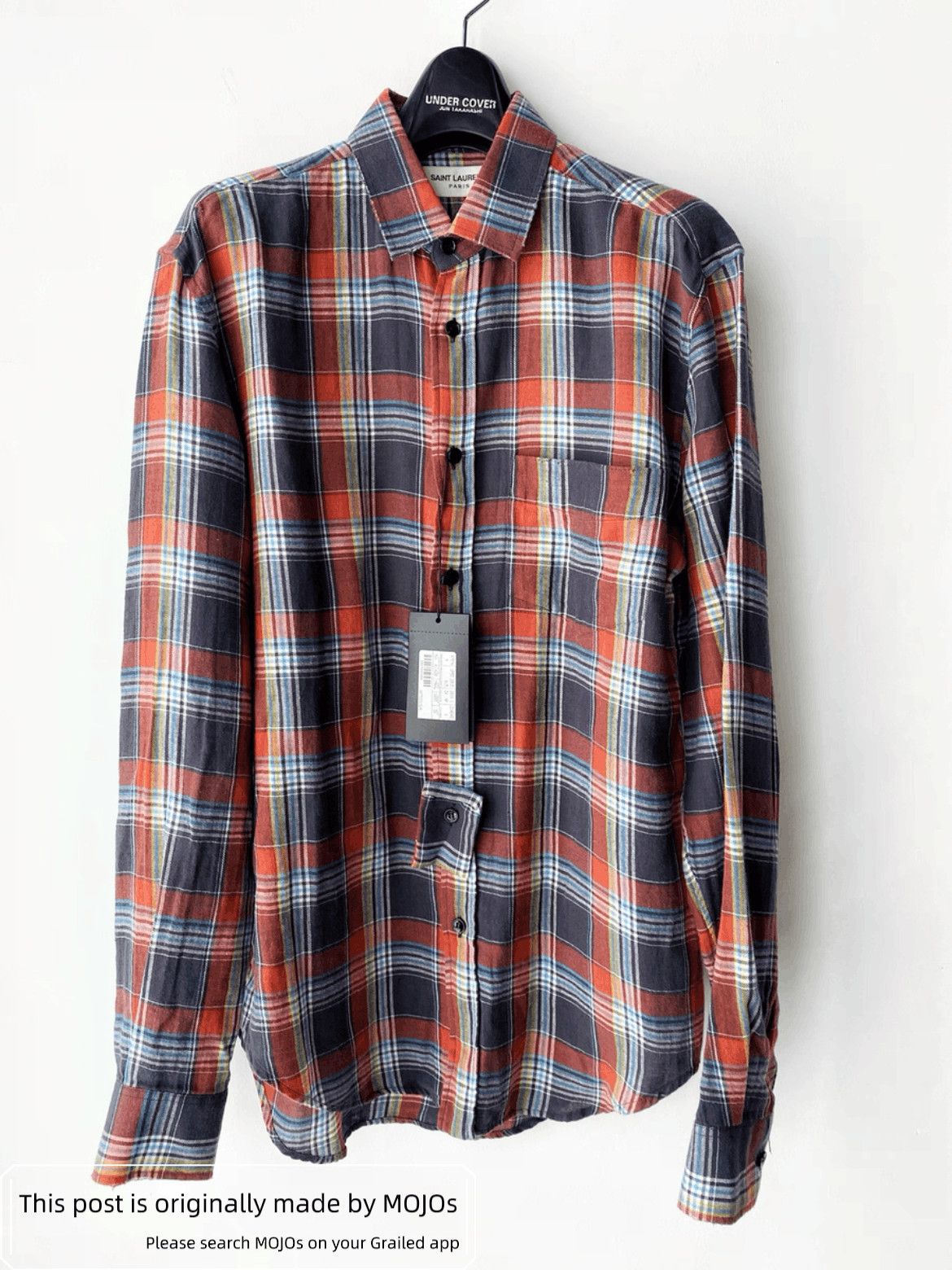 Sz 38 Saint Laurent Paris 16SS Distressed Plaid Pocket Shirt