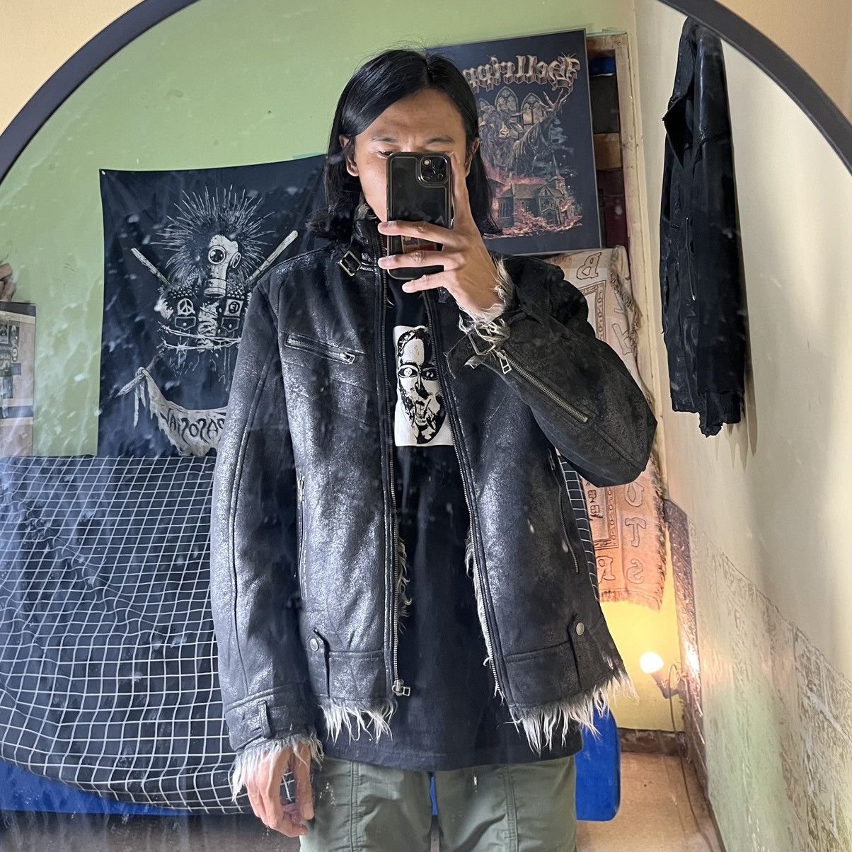 ジャケット・アウター Shellac Fur Leather Riders Jacket vkei Shellac Fur Leather Riders Jacket vkei