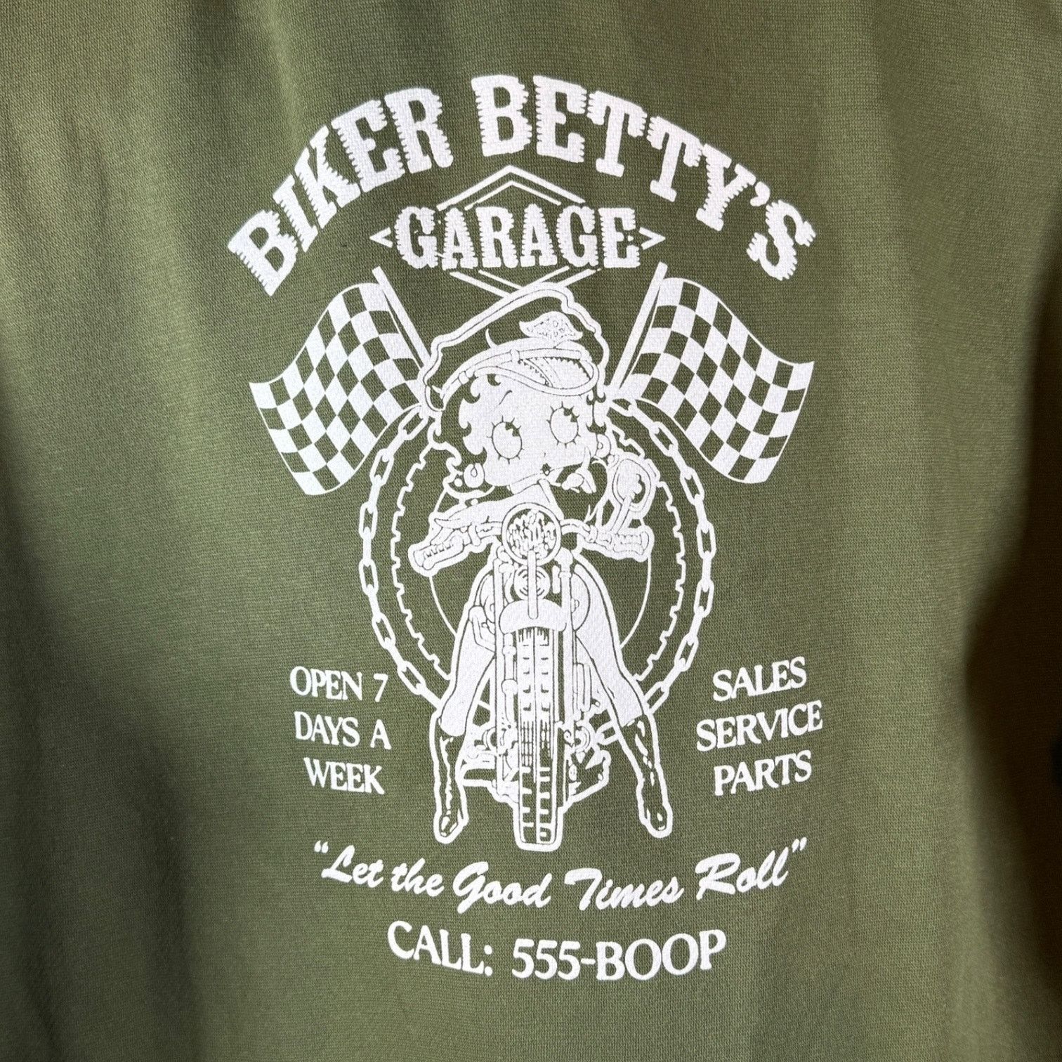 Other Fleischer Green Hoddie Men's L "Biker Betty's Garage" Size US L / EU 52-54 / 3 - 4 Thumbnail
