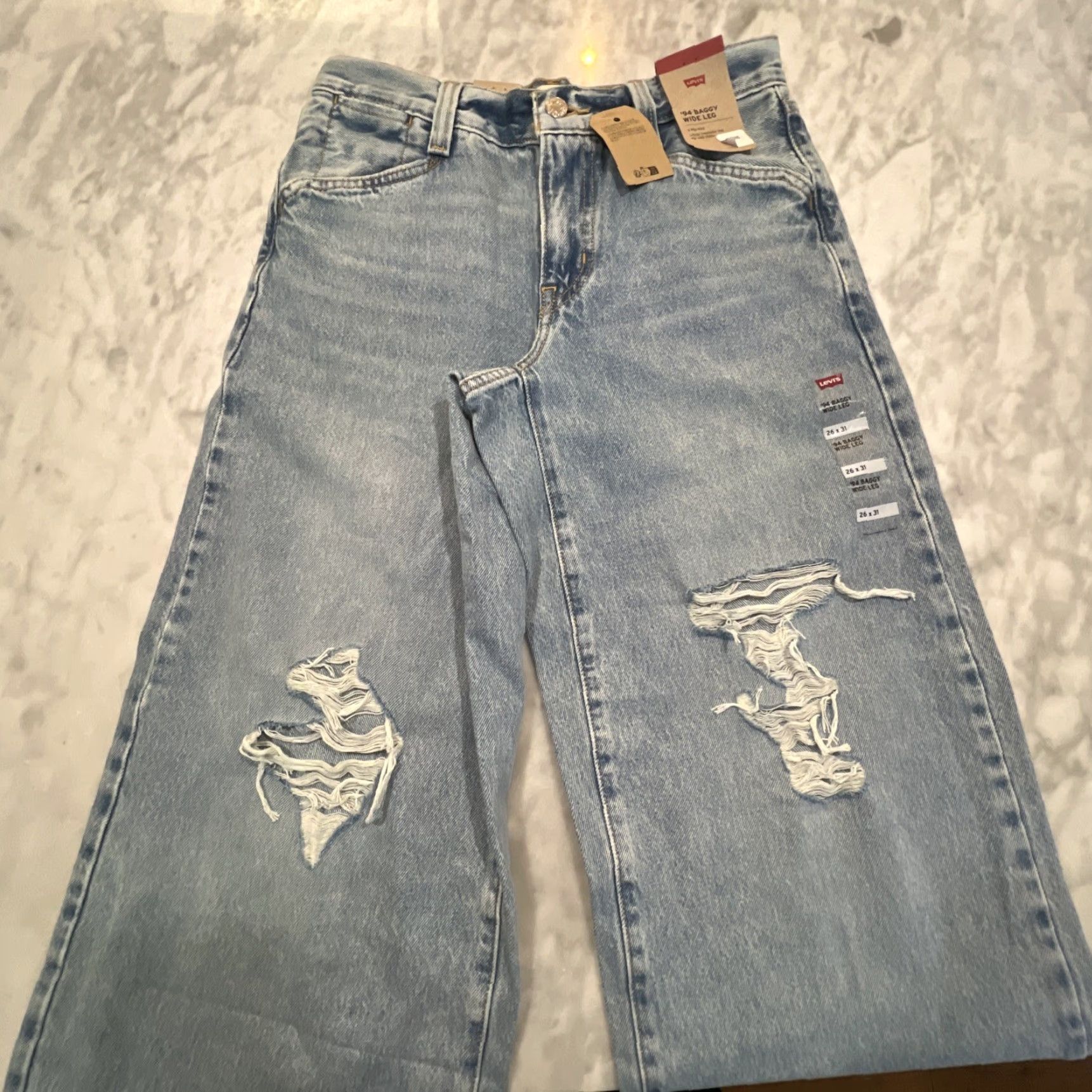 Levi's Levi's 94's Baggy Wide Leg Jeans Women’s 26x31 Distressed Blue NWT Jeans Women’s Regular 5-Pocket Design Denim Jeans Mens Womens Size 26" / US 2 / IT 38 - 3 Thumbnail