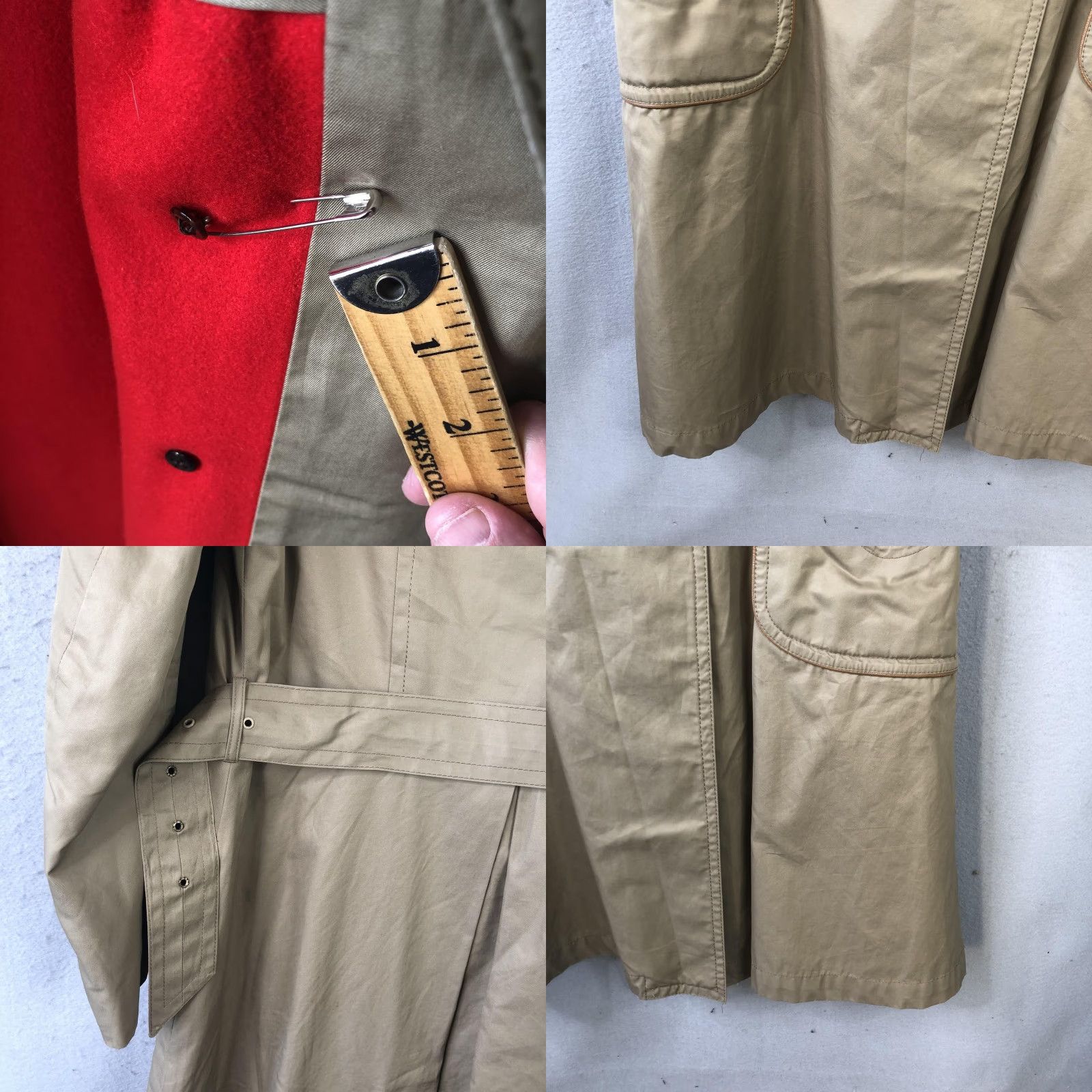 Doublet VINTAGE Trench Coat Womens 16 Tan Long Belted Double Breasted Pockets 70s Size XXL / US 16-18 / IT 52-54 - 8 Thumbnail