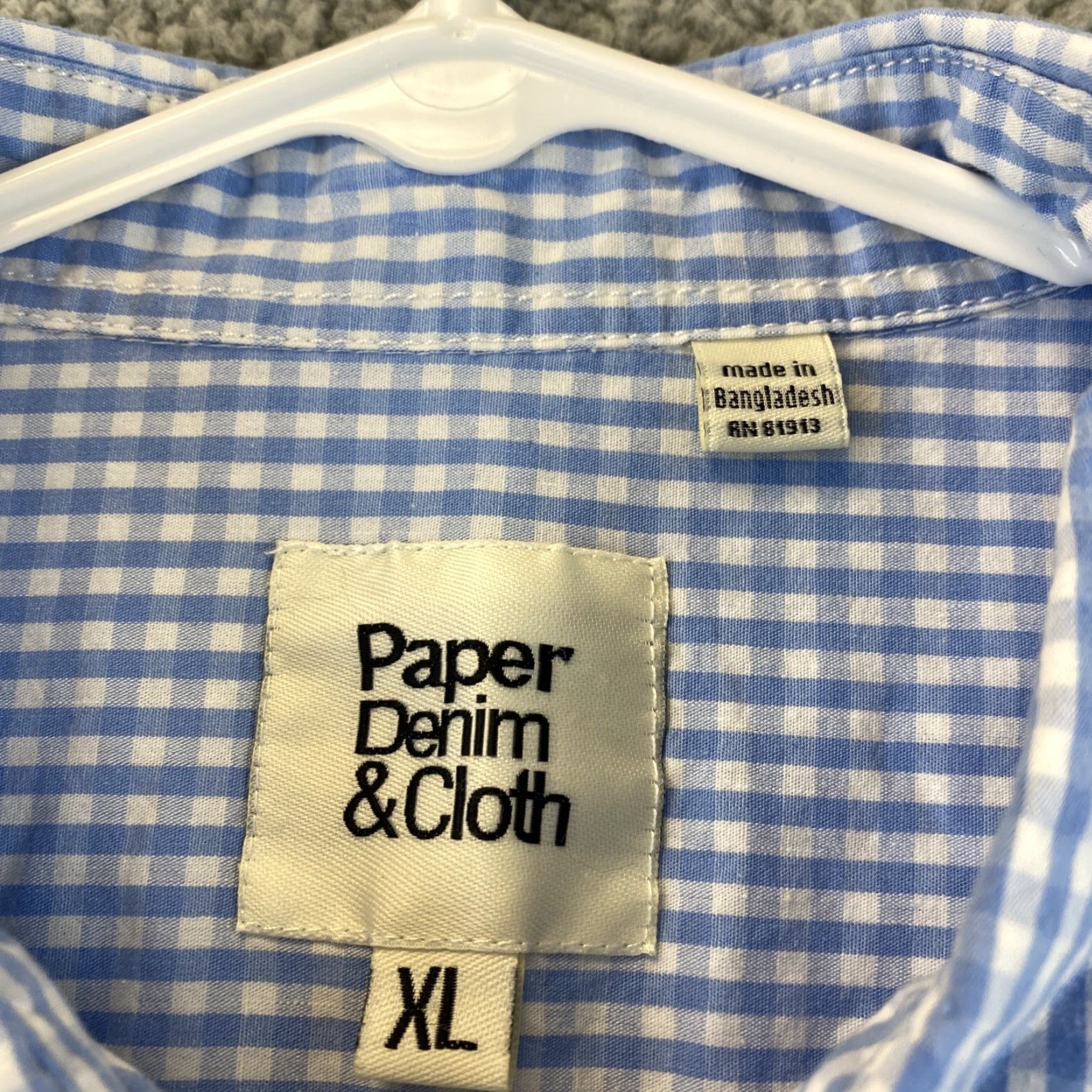 Vintage VINTAGE Paper Denim & Cloth Men's Short Sleeve Dress Shirt XL Blue White Check Cotton Blend 43-27 Size 46R - 3 Thumbnail