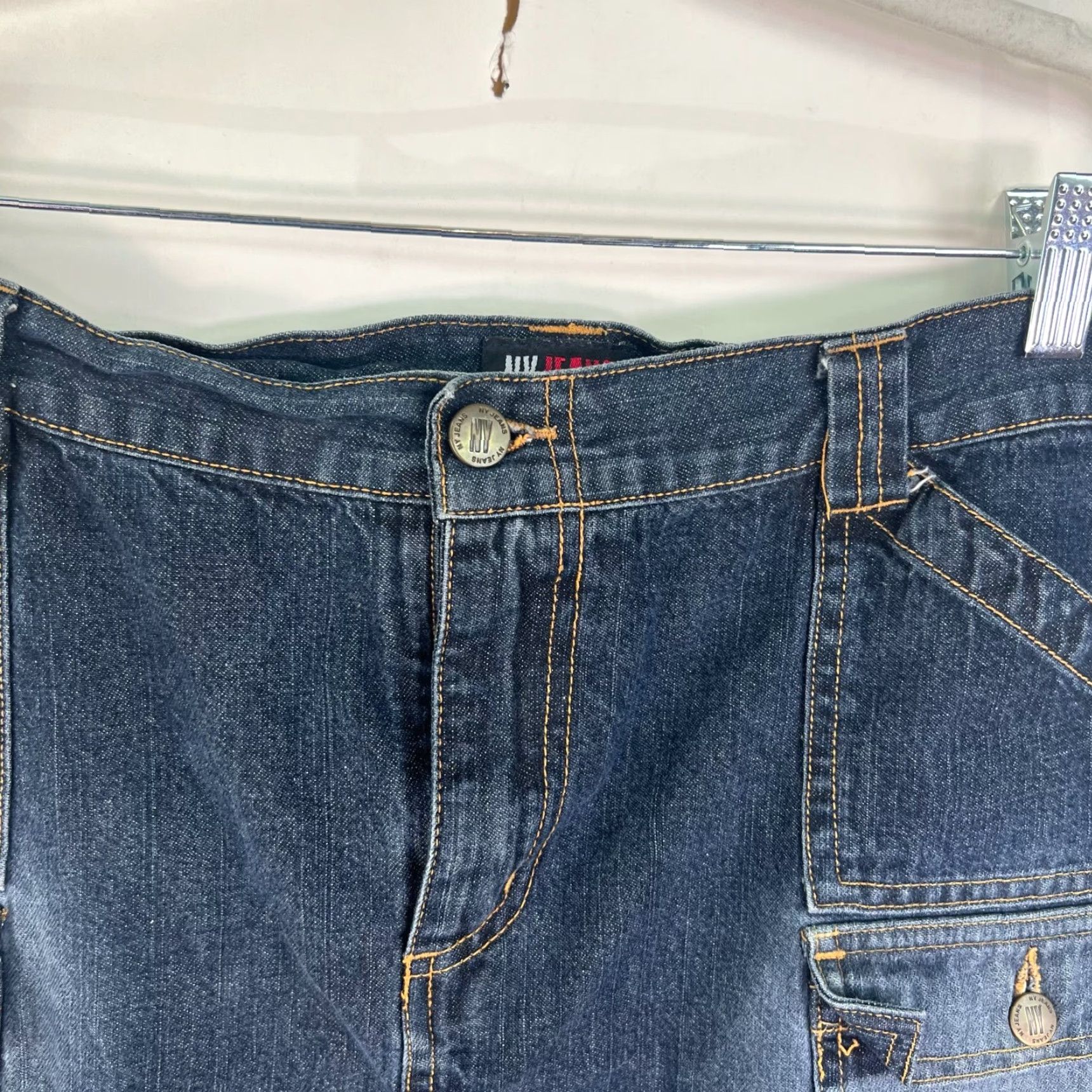Denime NY Jeans Skirt Women 14 Denim Mini Blue Pockets 80s Fade Size 36" / US 14 / IT 50 - 3 Thumbnail