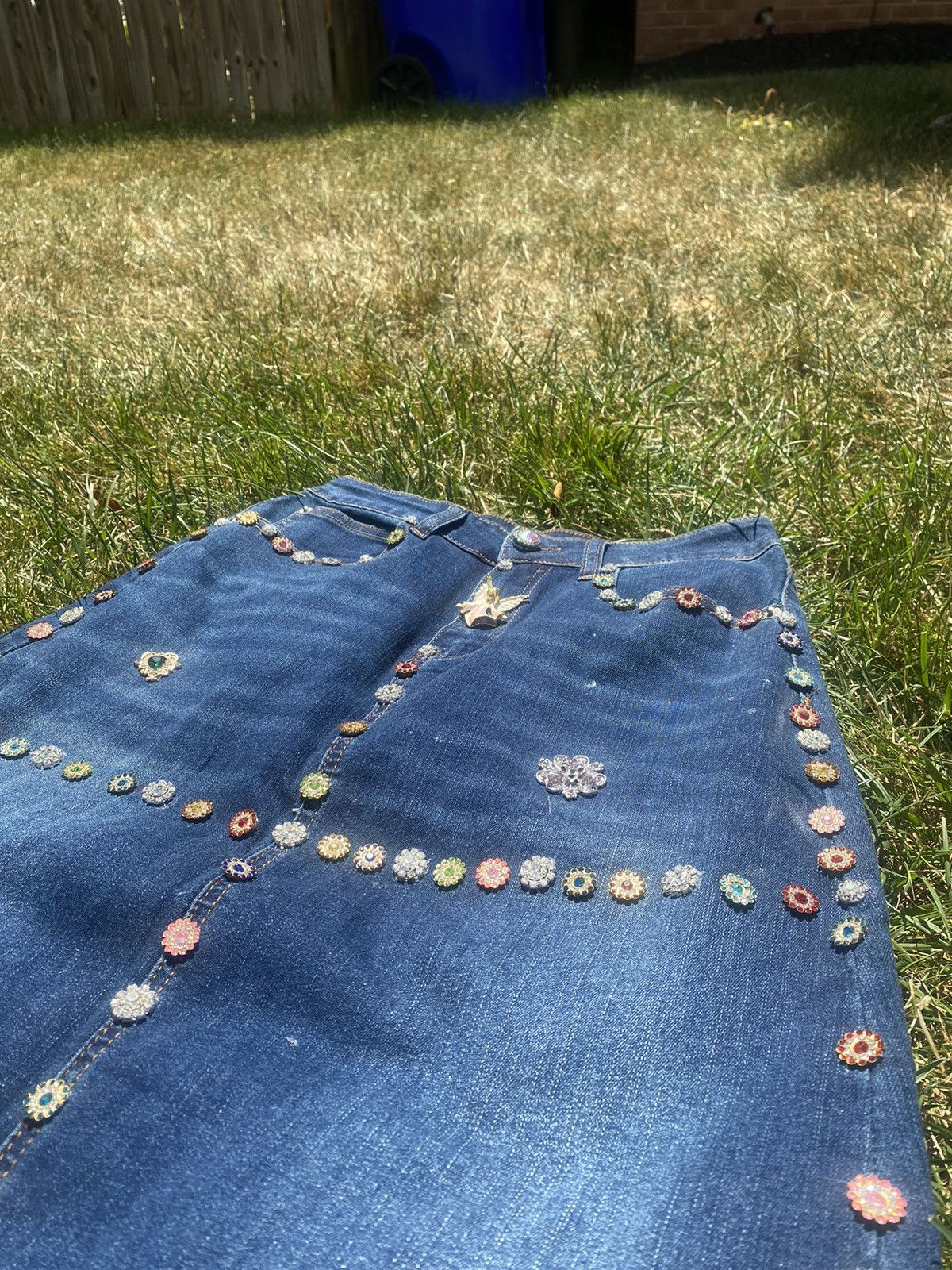 Japanese Brand Jeweled Cross high waisted Maxi Pencil Denim Skirt Sample Size 30" / US 8 / IT 44 - 2 Thumbnail