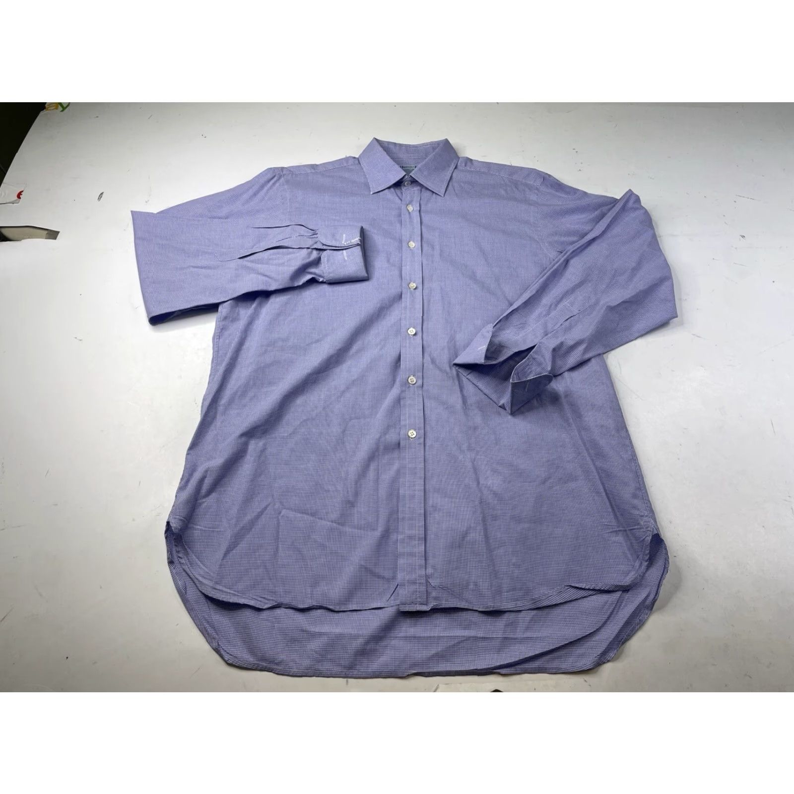 Vintage Hilditch & Key Dress Shirt Blue White Check Long Sleeve 16.5 French Cuff Button-Up Mens Regular Size 16.5 Shirt Size 46R - 2 Thumbnail