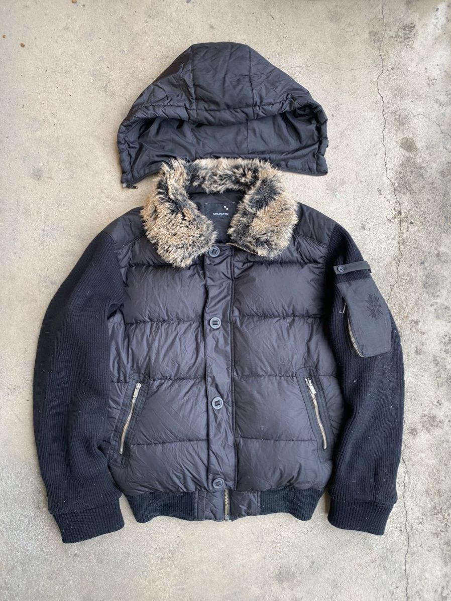 image of Avant Garde x Hysteric Glamour Vintage Down Bomber Hooded Jacket Fur Faux Collar Y2K in Black (Size