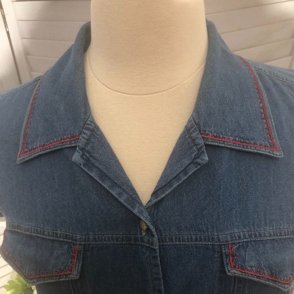 Vintage 90s Y2K jeans vest embroidered blue floral cottagecore 2X Size XL / US 12-14 / IT 48-50 - 9 Thumbnail