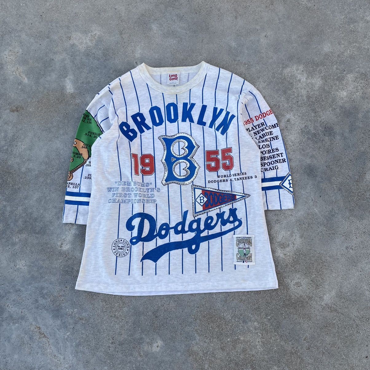 image of Vintage Crazy 90's Brooklyn Dodgers All Over Print Baseball Longsleev in White, Men's (Size Large)