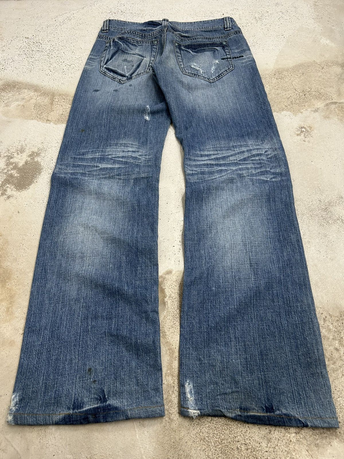 Japanese Brand Cook Jeans Baggy Distressed Denim Knee Panel Whisker Stacked Size US 31 - 2 Thumbnail