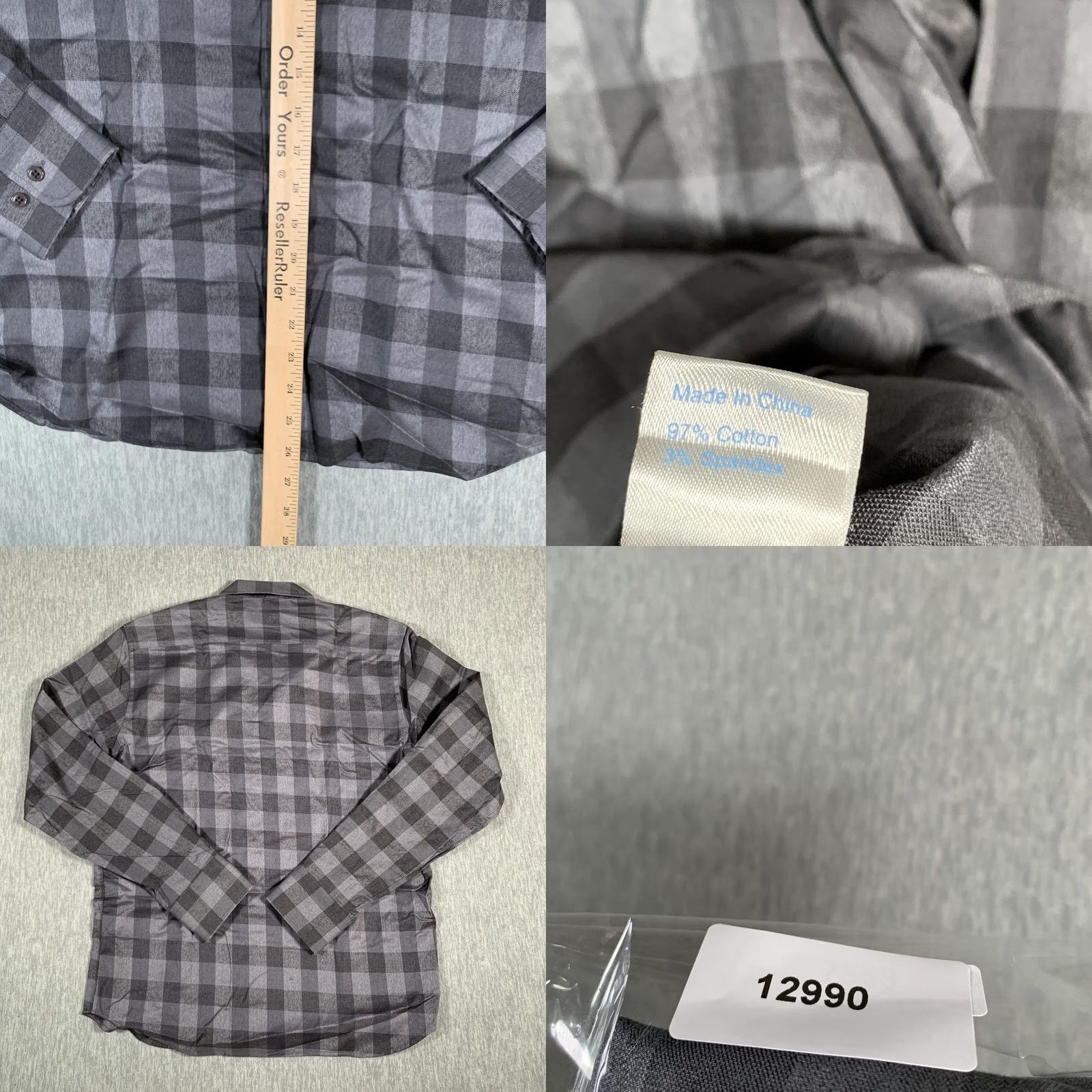 Vintage Twillory Shirt Mens M Gray Black Plaid Tailored Stretch Non Iron Dress Shirt Slim Fit Size US M / EU 48-50 / 2 - 8 Thumbnail