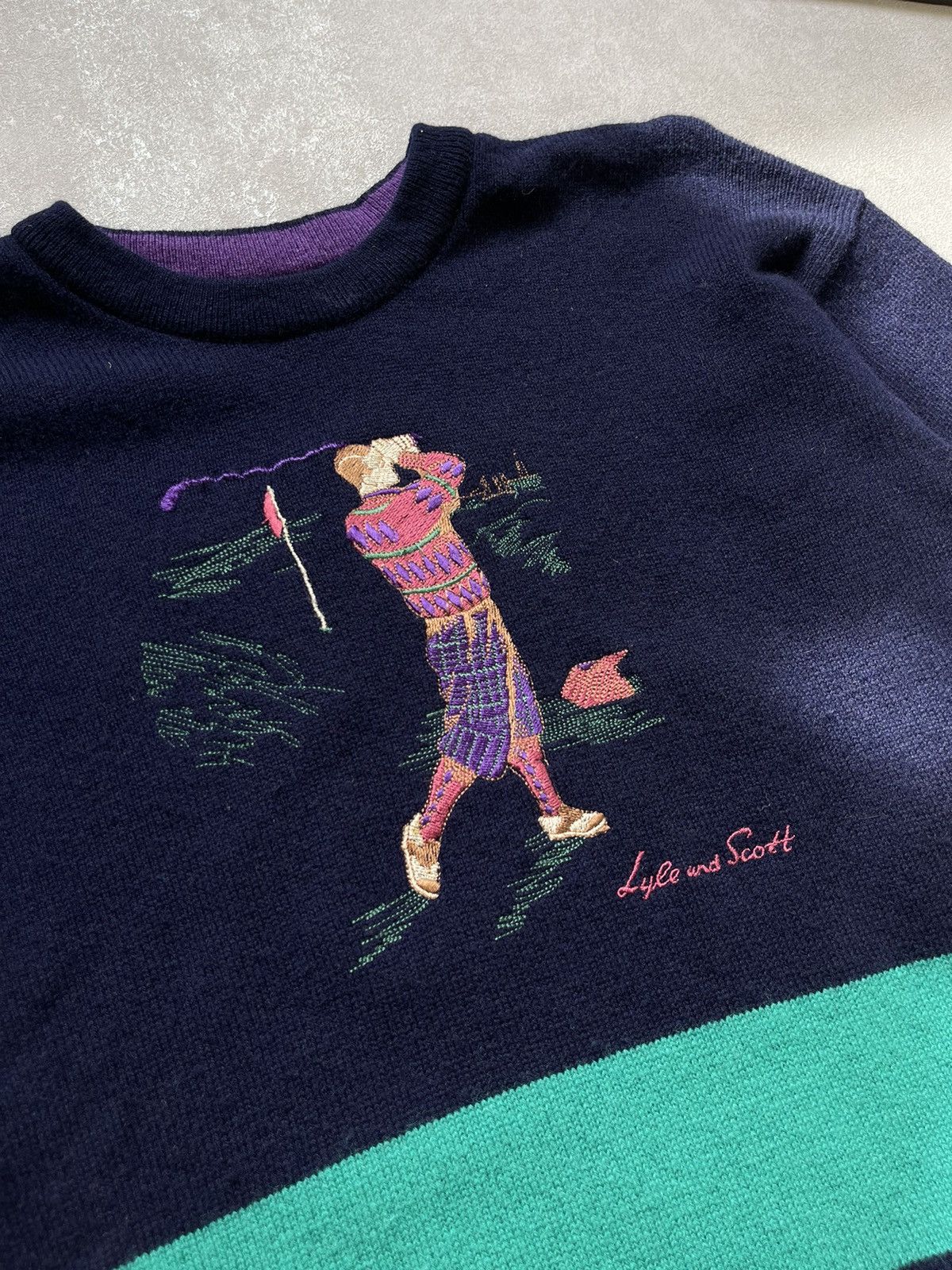 Lyle & Scott × Vintage Vintage Lyle and Scott Striped Sweater golf Size US M / EU 48-50 / 2 - 5 Thumbnail