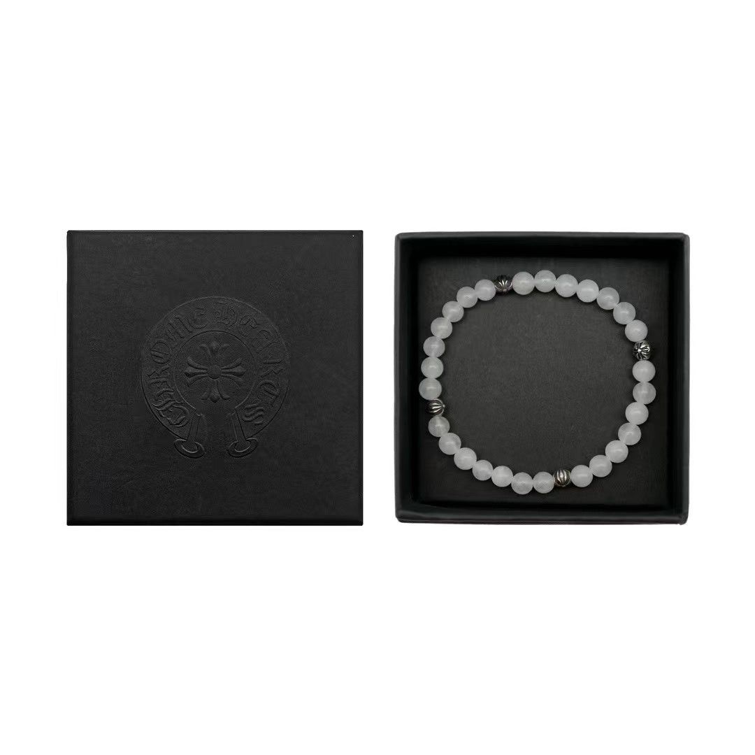 Chrome Hearts Chrome Hearts 6mm White Beaded 4 Silver Cross Ball Bracelet Size ONE SIZE - 4 Thumbnail