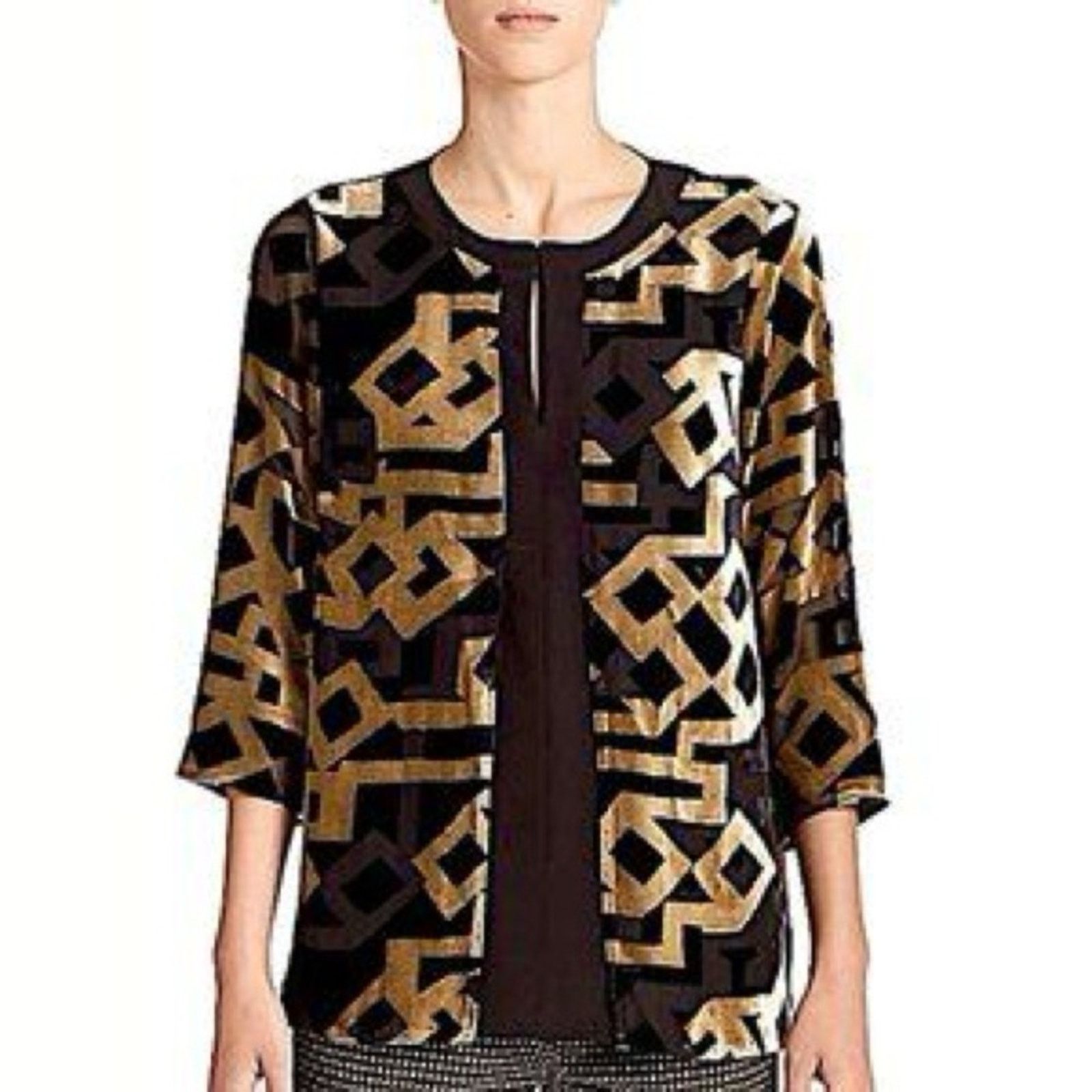 image of Etro Deco Silk Velvet Devore Top In Gold And Black 38 Us 2, Women's (Size Small)