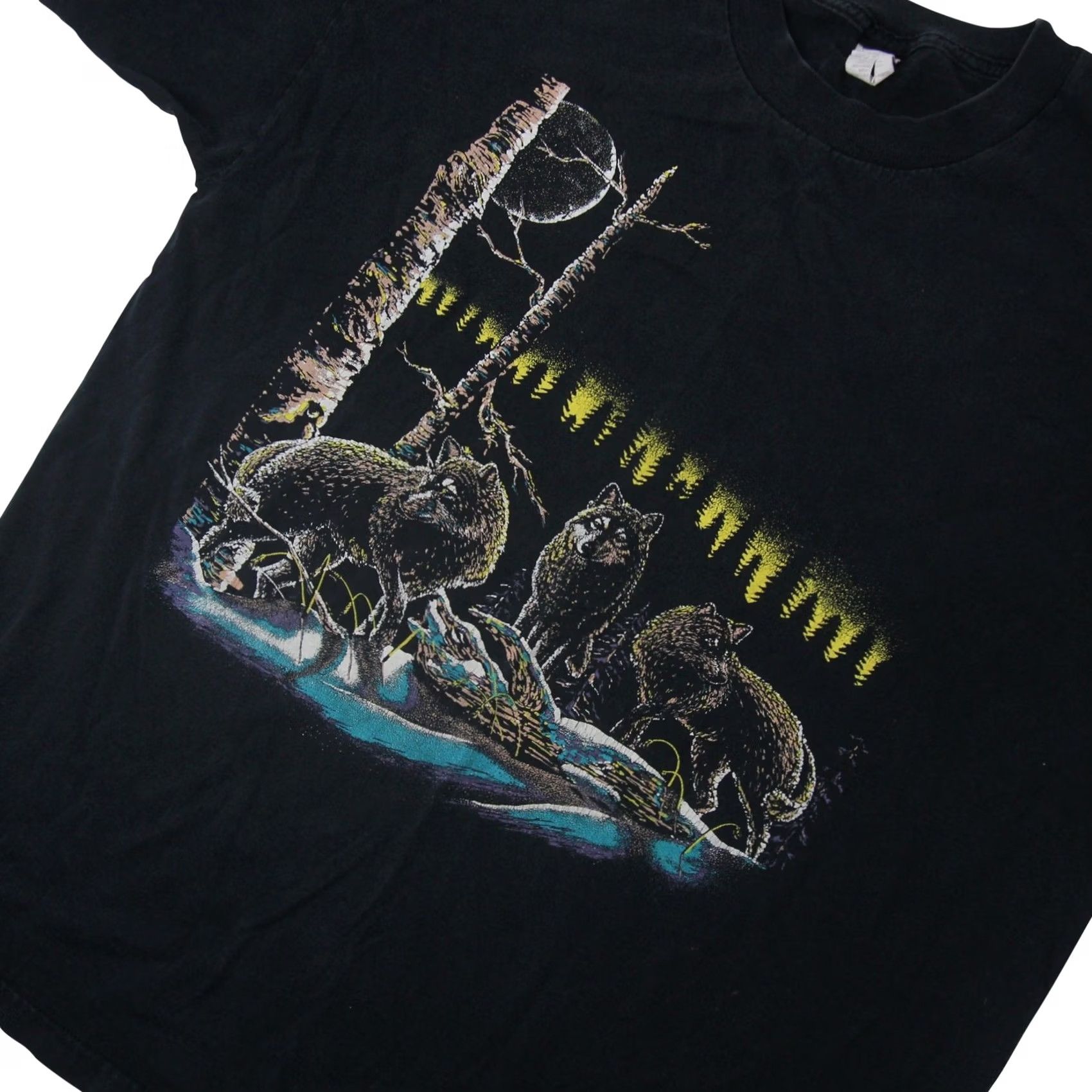 Vintage VINTAGE Wolf Night Scene Graphic T Shirt USA Made 90s Black XL Mens Size US XL / EU 56 / 4 - 2 Thumbnail