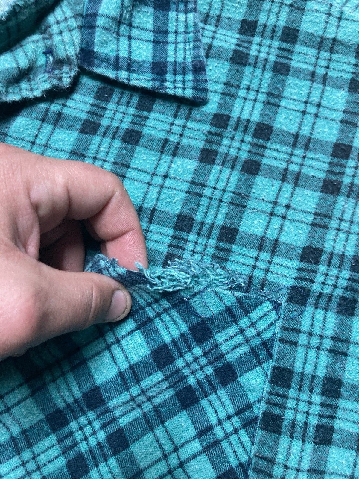 Vintage Vtg 80s flannel shirt brushed cotton turquoise teal plaid XL Size US XL / EU 56 / 4 - 3 Thumbnail
