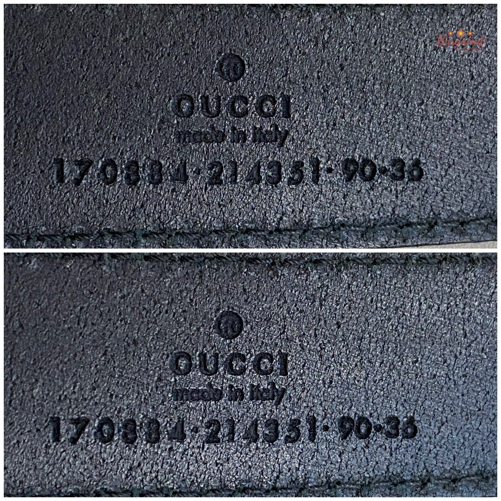 Gucci GUCCI Black Calfskin Leather Gold Script Oval Buckle Belt Size 32 - 6 Thumbnail