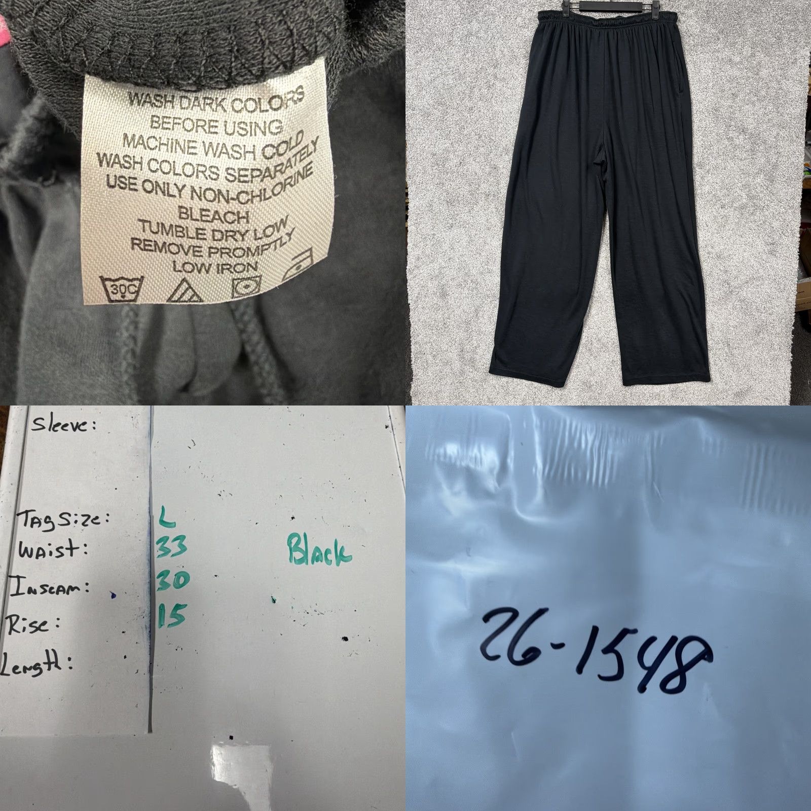 Vintage Woman Within Sweatpants Women L 33x30 Black Wide Leg Drawstring Lounge Lagenlook Size 36" / US 14 / IT 50 - 8 Thumbnail