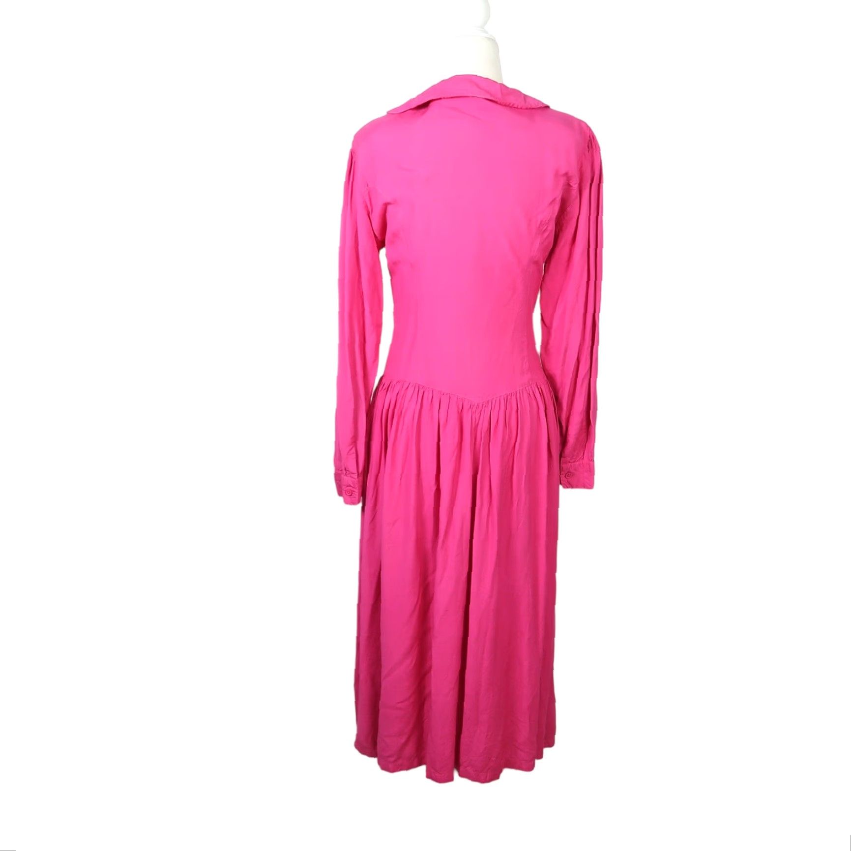 Vintage VINTAGE Passports Dress Collared Midi A-Line Drop Waist Hot Pink Long Sleeve Rayon 80s L Womens Size L / US 10 / IT 46 - 4 Thumbnail