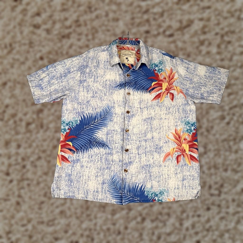 Vintage Island Republic Shirt Men Large Blue Ivory Floral 100% Silk Button Up Hawaiian Size US L / EU 52-54 / 3 - 1 Thumbnail