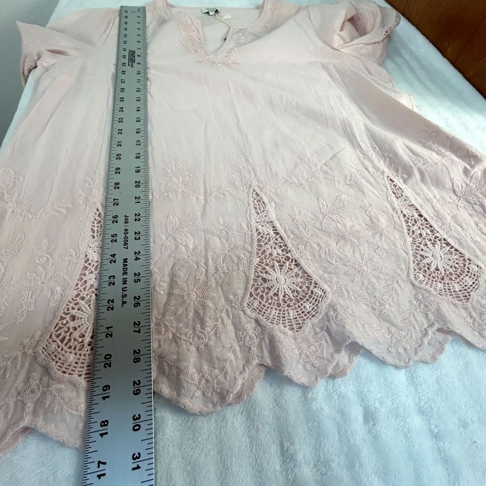 Vintage Marina Luna Womens Split Neck Embroidered Tunic Top 1X Cotton Pink Lace Trim New Size XL / US 12-14 / IT 48-50 - 8 Thumbnail