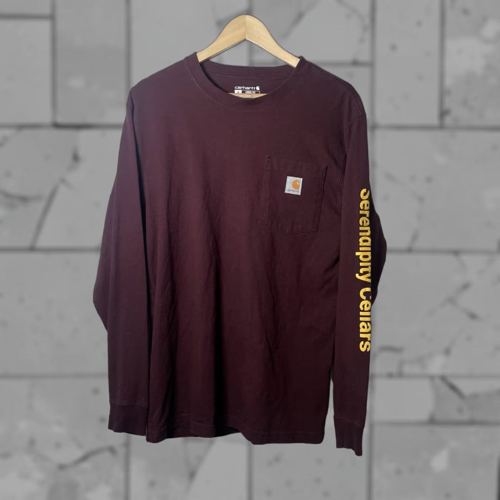Carhartt VINTAGE Carhartt Loose Fit T-Shirt Maroon Long Sleeve Mens Size S Red Serendipity Cellars Size US S / EU 44-46 / 1 - 1 Thumbnail