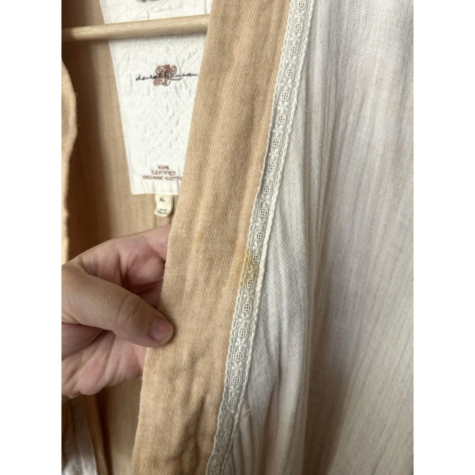 Harrods DANIEL HANSON Robe Unisex Adults XL Beige 100% Cotton Muslin Lace Belted Tie long Sleeve Size ONE SIZE - 4 Thumbnail