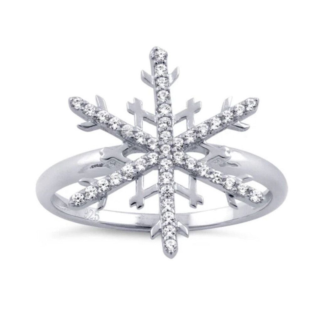 Other Solid Sterling Silver Unique Snowflake Clear CZ Ring Size 6 Size ONE SIZE - 2 Thumbnail