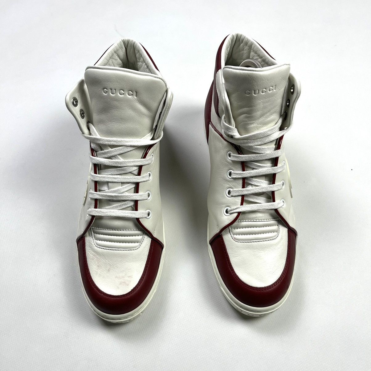 Gucci Gucci Luxury Hi-Top Sneakers Leather Red White Size US 7 / EU 40 - 2 Thumbnail