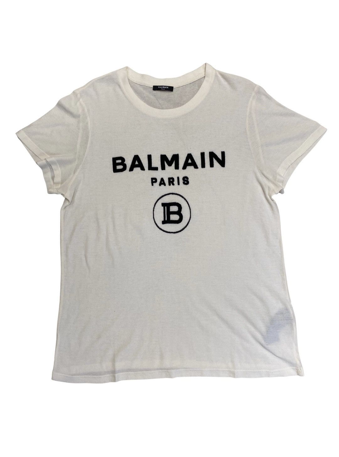Balmain Balmain Cream White Velvet Logo Tee Size US XL / EU 56 / 4 - 1 Thumbnail