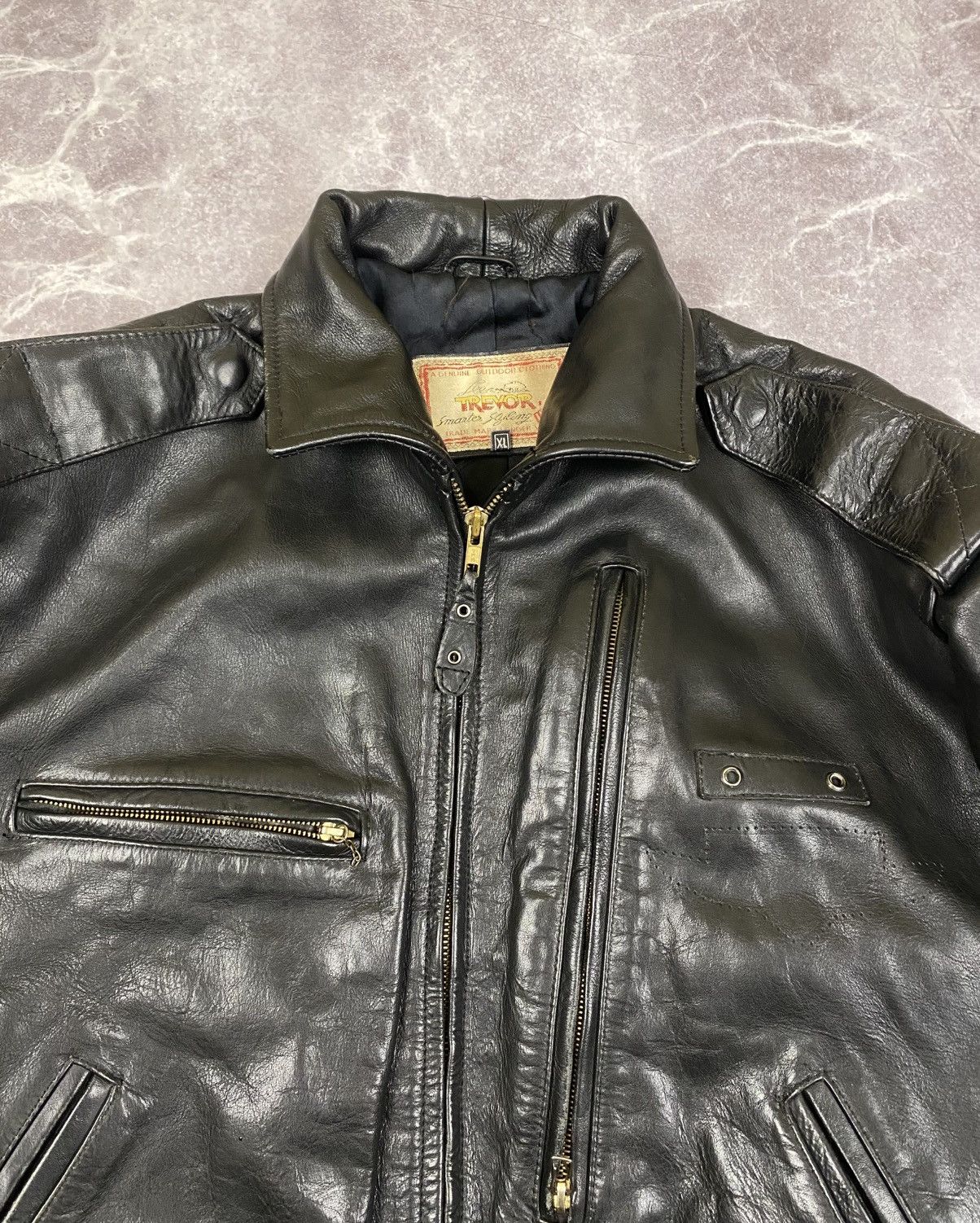 Vintage Lee Trevor Very Thick Cowhide Leather Jacket Size: XL Size US L / EU 52-54 / 3 - 4 Thumbnail