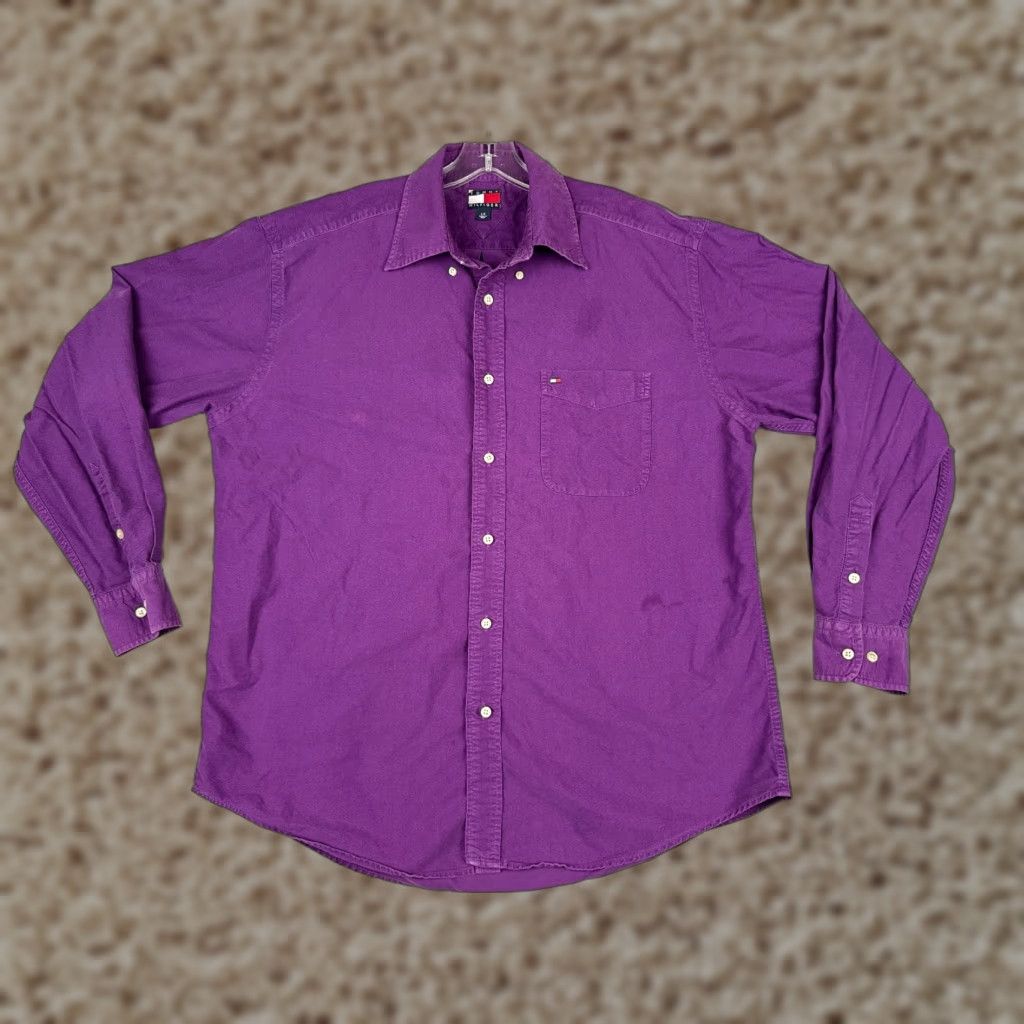 Tommy Hilfiger Tommy Hilfiger Men's Button-Up Shirt Large Purple Long Sleeve Casual Workwear 90s Vintage Size US L / EU 52-54 / 3 - 1 Thumbnail