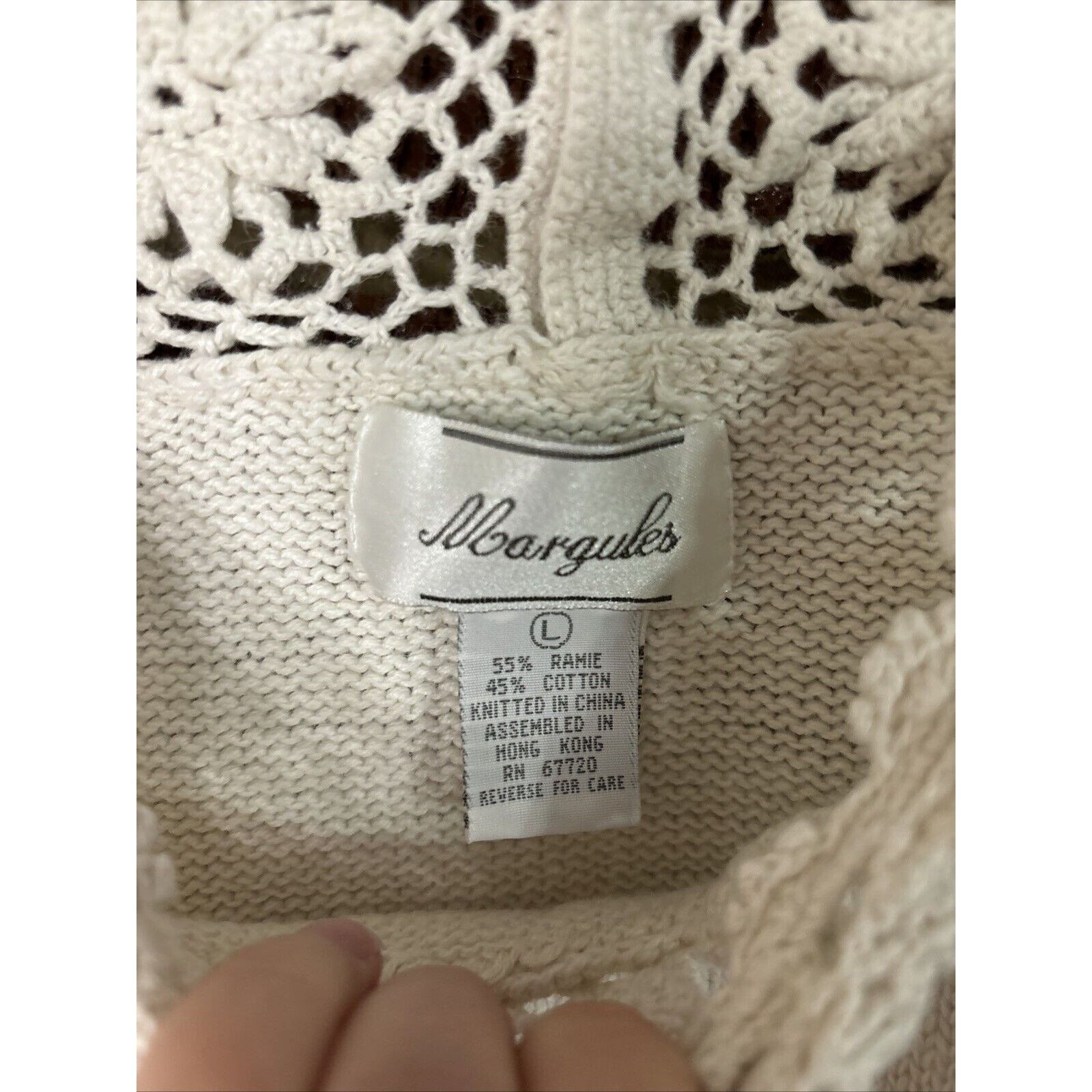 Other Vintage Margules Women’s Sweater Crochet Cream Pearl Large Size L / US 10 / IT 46 - 7 Thumbnail
