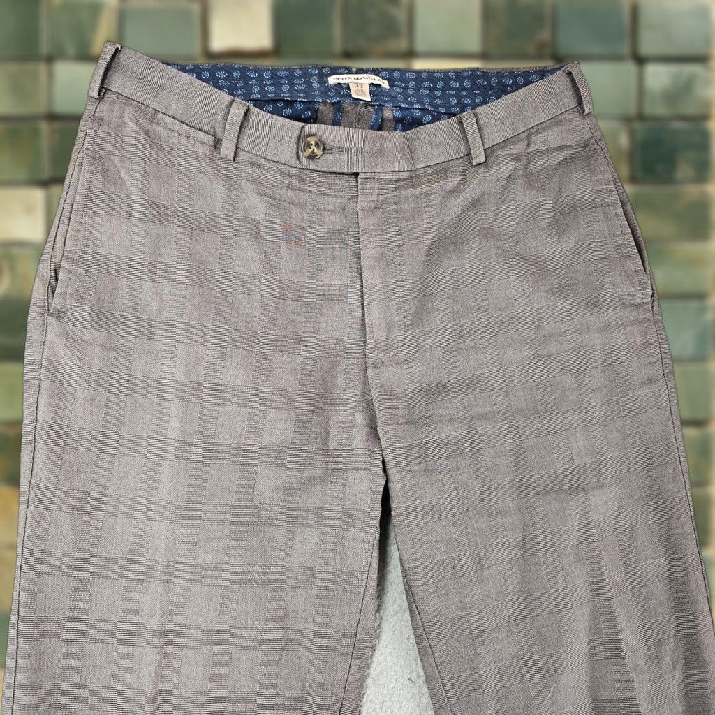 Peter Millar Peter Millar Dress Pants Mens 33 Taupe Glen Check Flat Front Straight Cotton Size US 33 - 1 Thumbnail